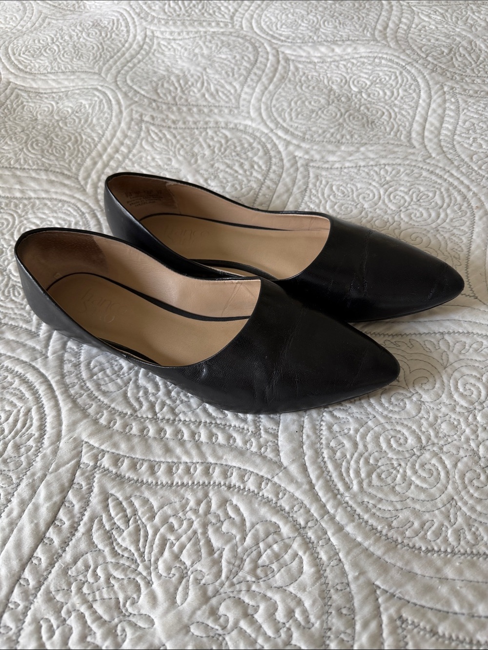Franco Sarto Black Pointed Toe Women’s Flats, Size 9